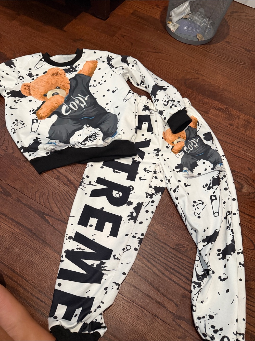 Kids White & Black Bear Print Pajama Set